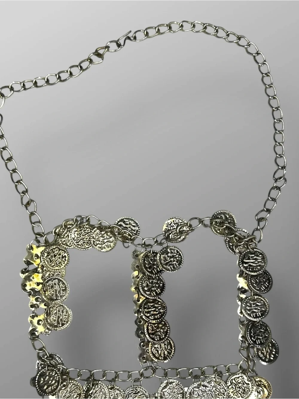 Egyptian Style Silver Chain Face Veil Tribal Belly Dance Festival Mask